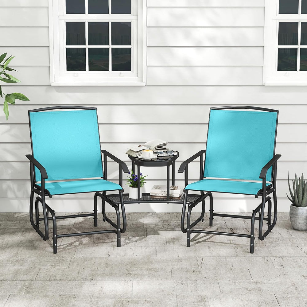 Tangkula 2-Seater Outdoor Glider Bench with 2-Tier Center Table (Turquoise)