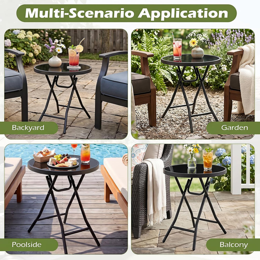 GIANTEX Folding Side Table w/Tempered Glass Tabletop & Metal Frame Set of 2