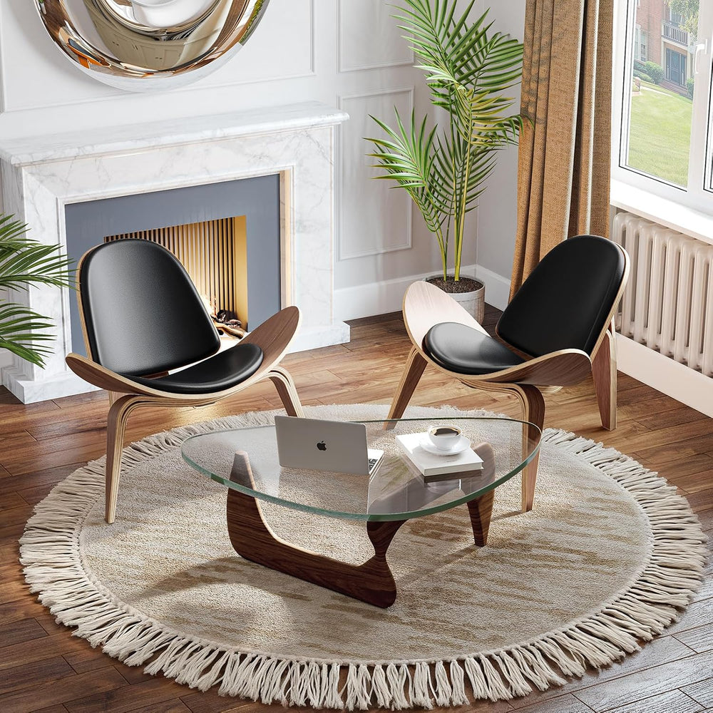 Mid Century Modern Shell Lounge Chair in Walnut & PU Leather