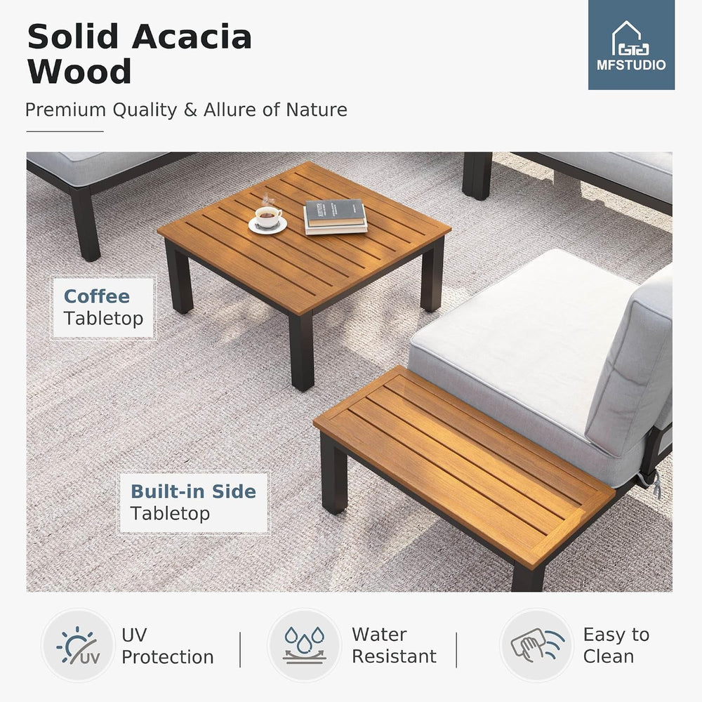 MFSTUDIO 4 Pieces Metal L-Shaped Outdoor Sectional with Cushion,