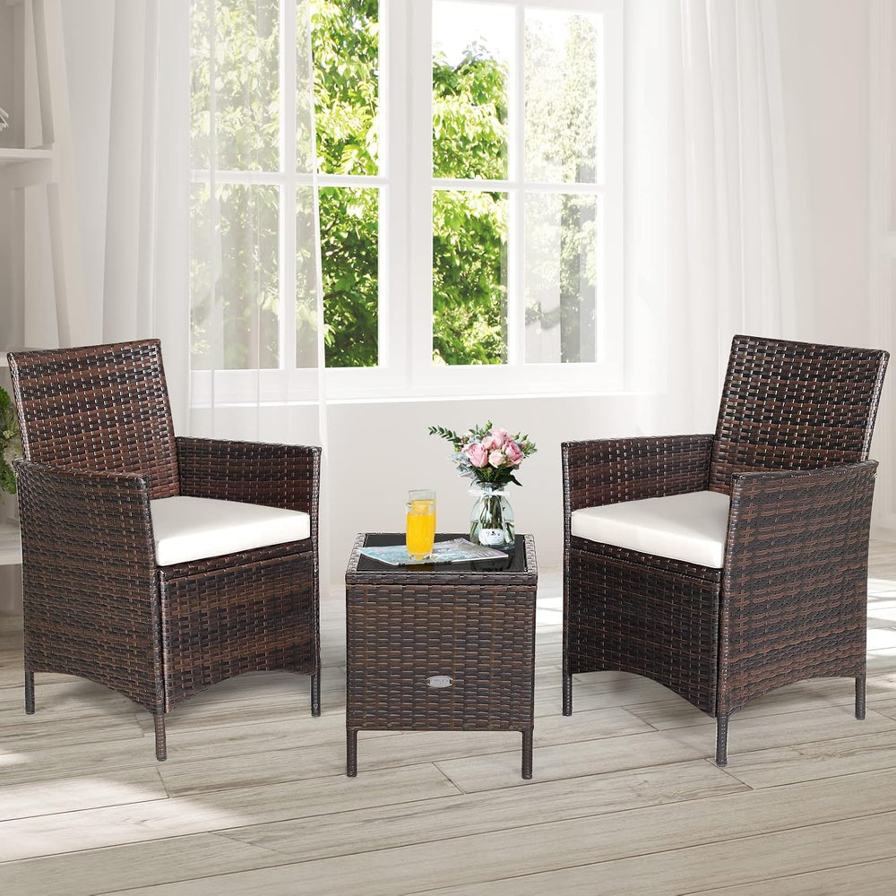 3 Pieces Patio Furniture Set, Wicker Outdoor Furniture with Water-Resistant C...