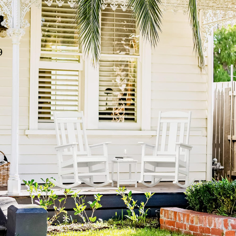 LUE BONA Outdoor Rocking Chairs Set of 2, Weather Resistant HDPS Poly Rocker ...