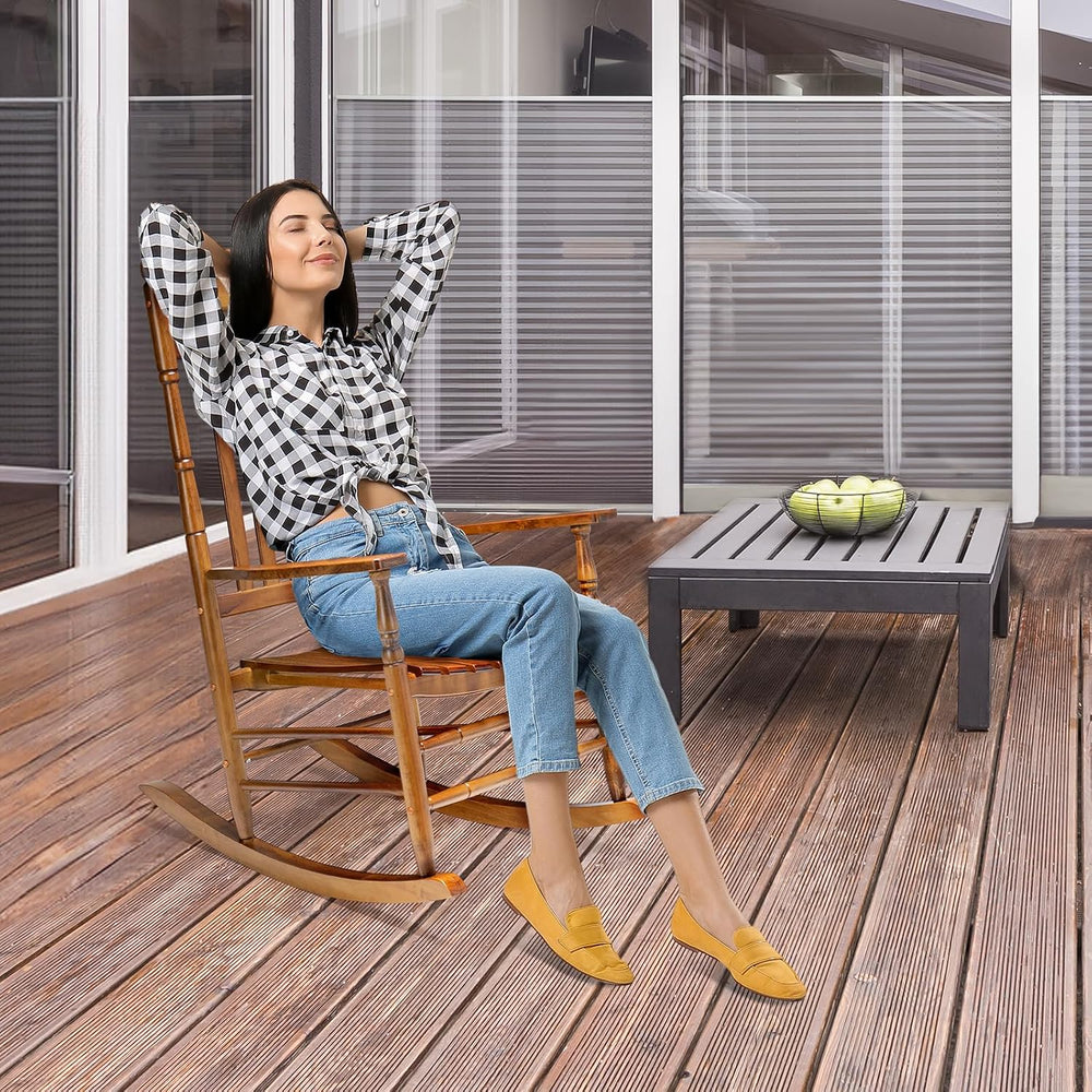 VINGLI Wooden Rocking Chair Outdoor Set of 2, Patio Rockers with High Back, S...