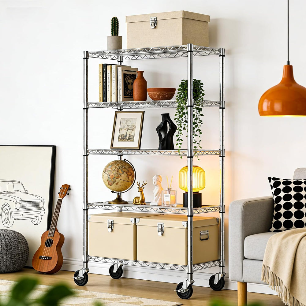 IZEUK 5-Tier Storage Shelving Unit with Wheels, Adjustable Heavy Duty Steel W...