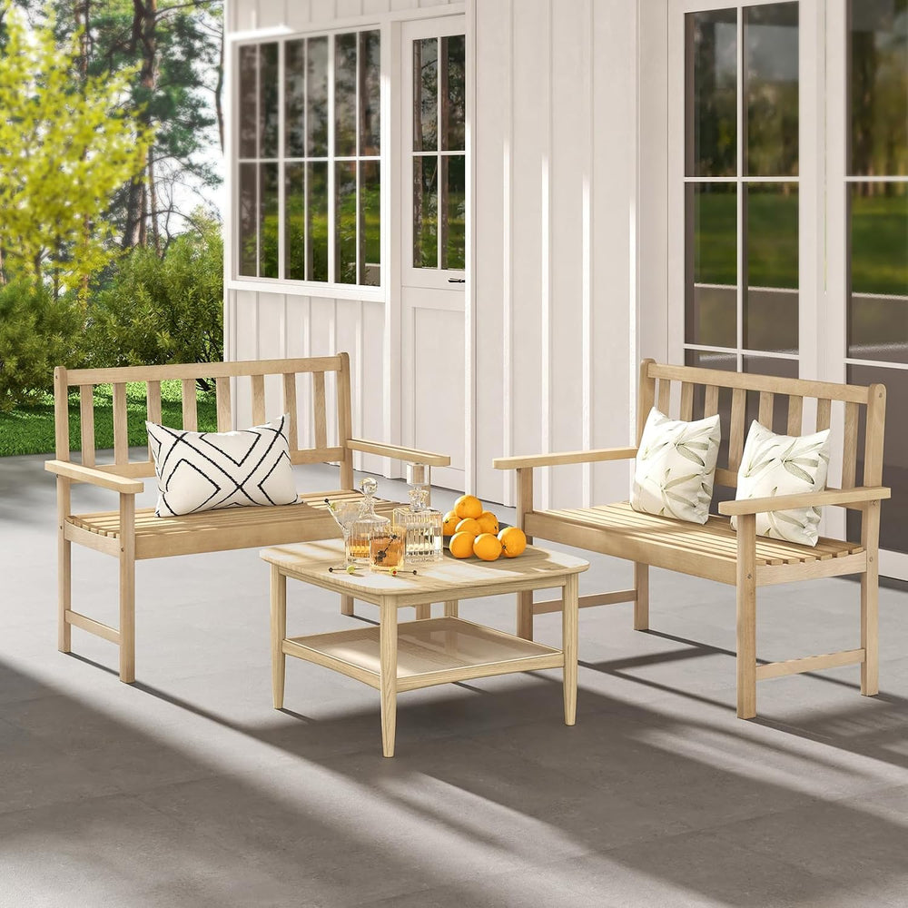 Tangkula Outdoor Teak Wood Garden Bench, 2-Person Patio Bench