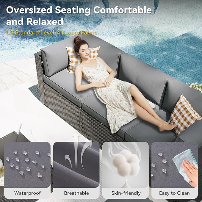 Aoxun Patio Furniture Set, 7 Piece Outdoor Sectional Sofas with Waterproof Co...