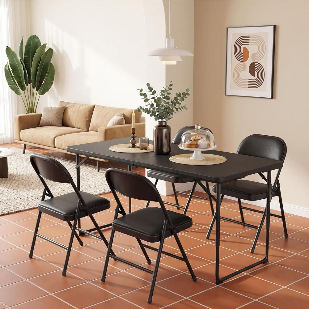 Folding Table 4FT Heavy Duty Plastic Table with Handle, Foldable&Portable...