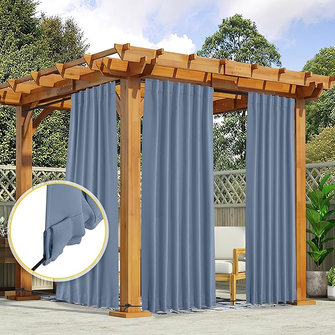 NICETOWN 2 Panels Outdoor Curtains Waterproof Pocket & Back Tab on Top &a...