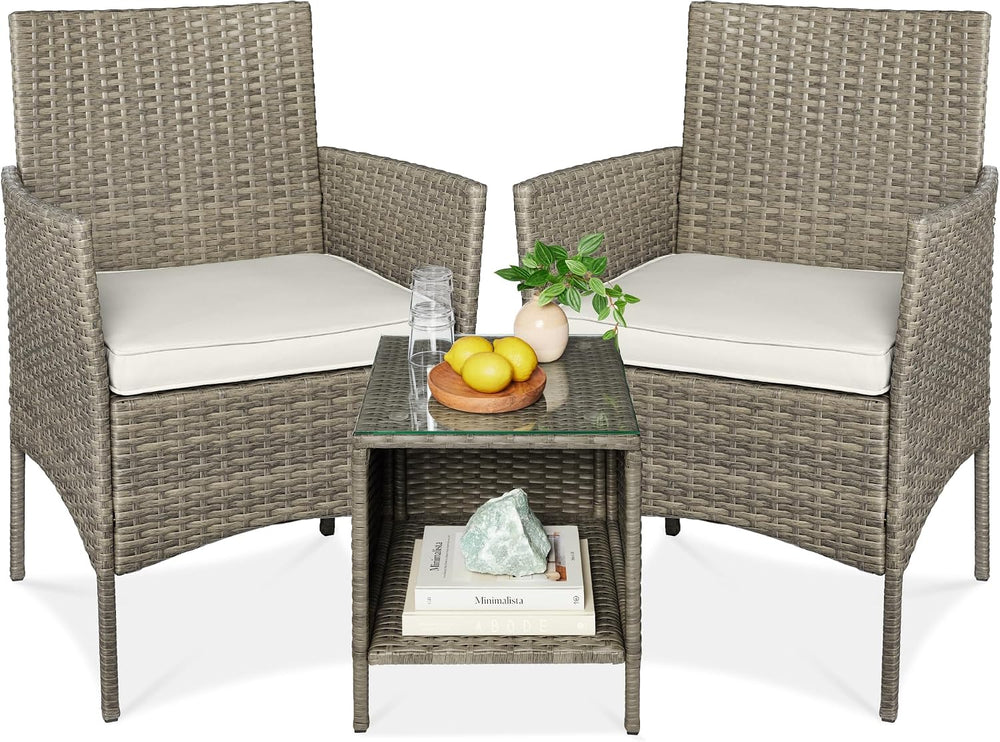 Best Choice Products 3-Piece Outdoor Wicker Conversation Bistro Set, Space Sa...