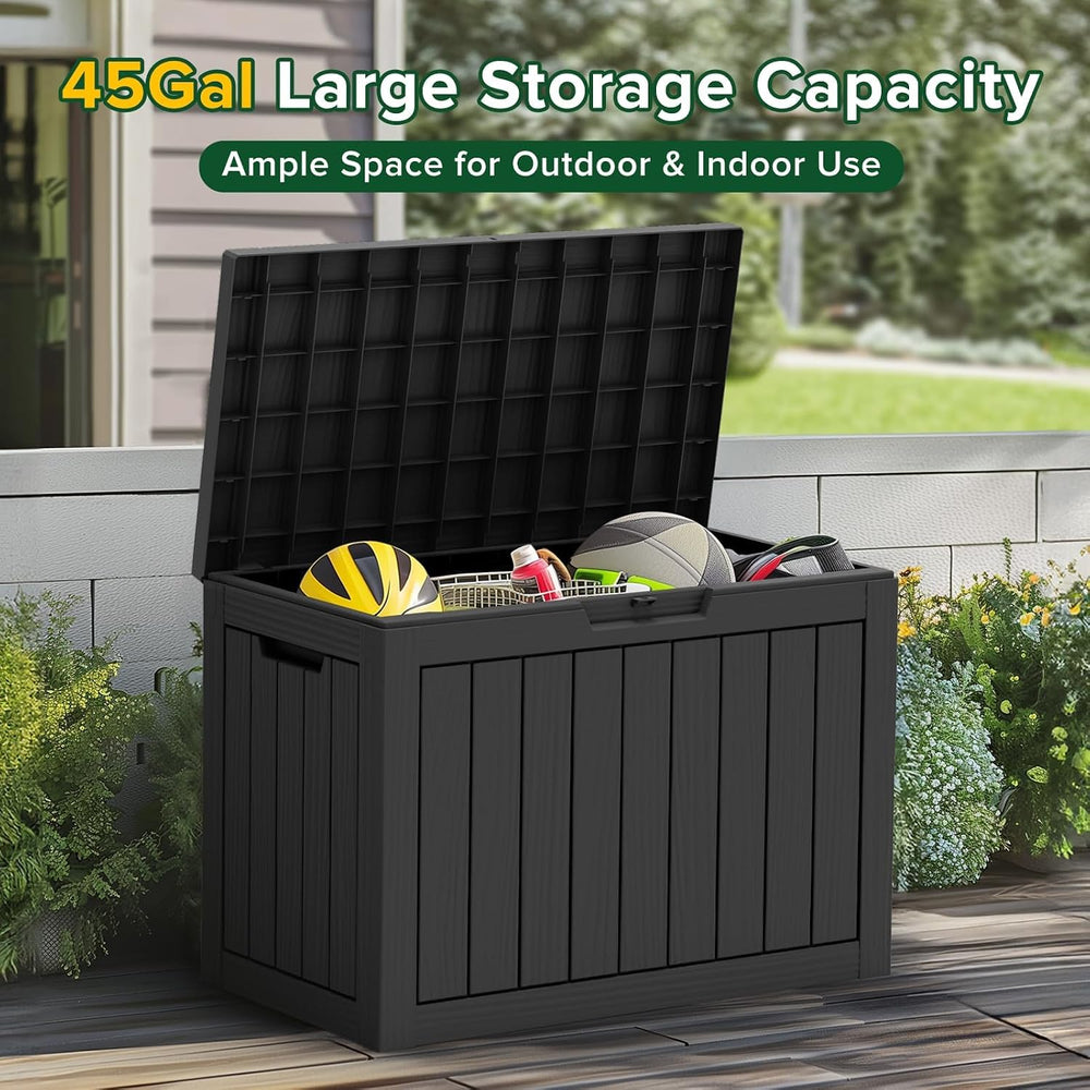 Outdoor Storage Box 45GAL Waterproof Resin Deck Box,UV-Resistant Lockable Pac...
