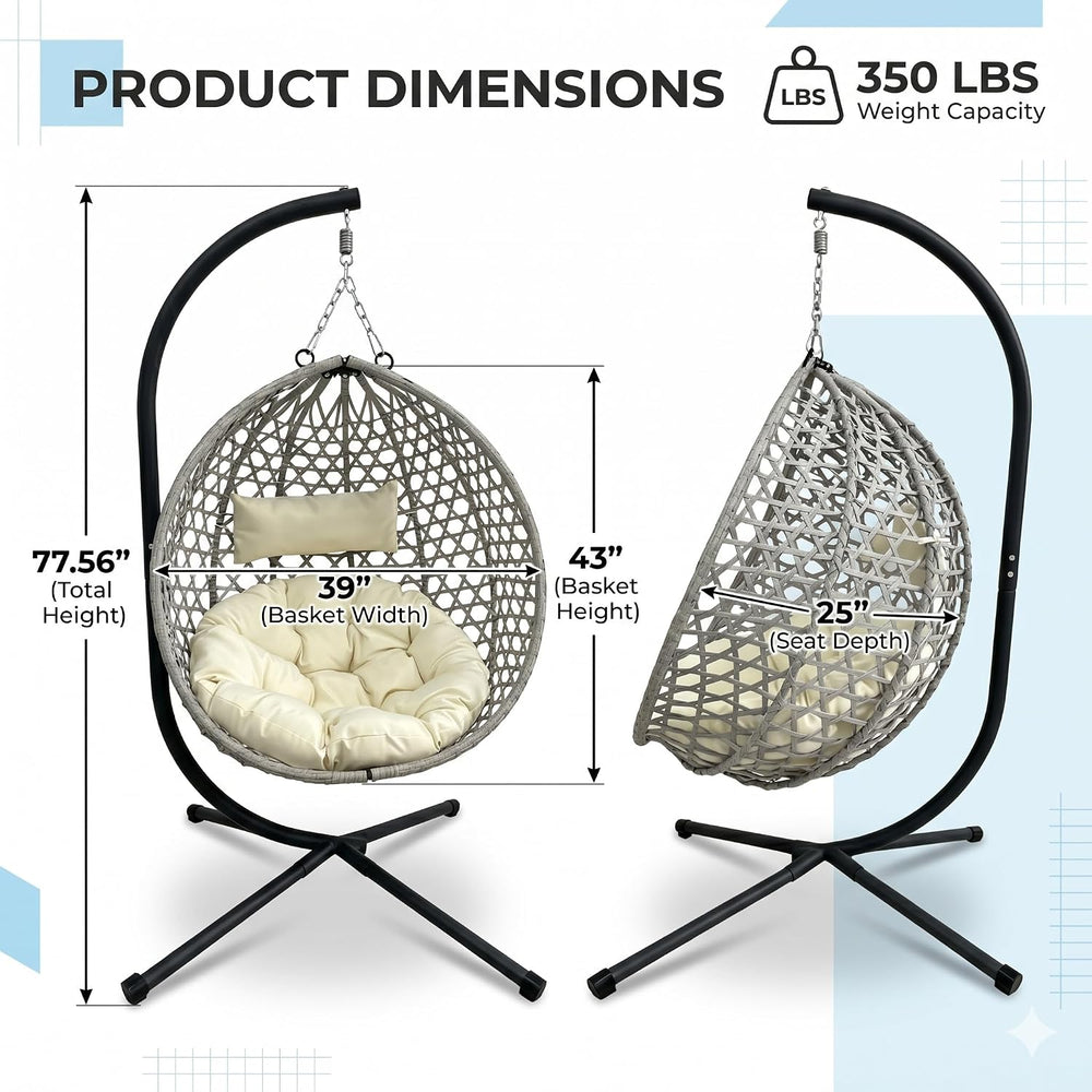 Hanging Egg Chair with Stand, Wicker Egg Swing Chair with Cushion & Headr...