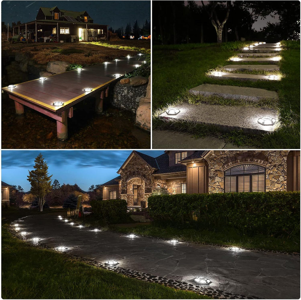 VOLISUN Solar Dock Driveway Deck Outdoor Pathway LED Lights, 12-Pack