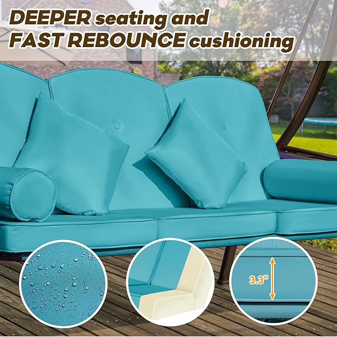 3 in 1 Outdoor Porch Swing with Adjustable Canopy, 3 Seat Outdoor Swing for A...