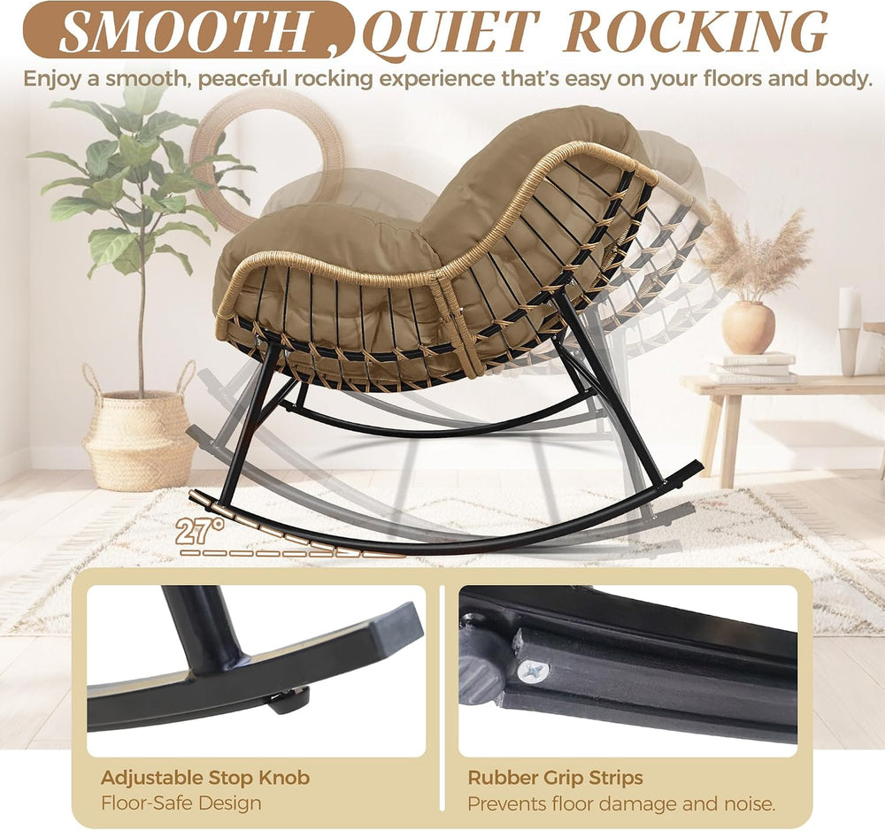 BULEXYARD Outdoor Papasan Rocking Chair, Oversized Egg Patio Lounge Chair