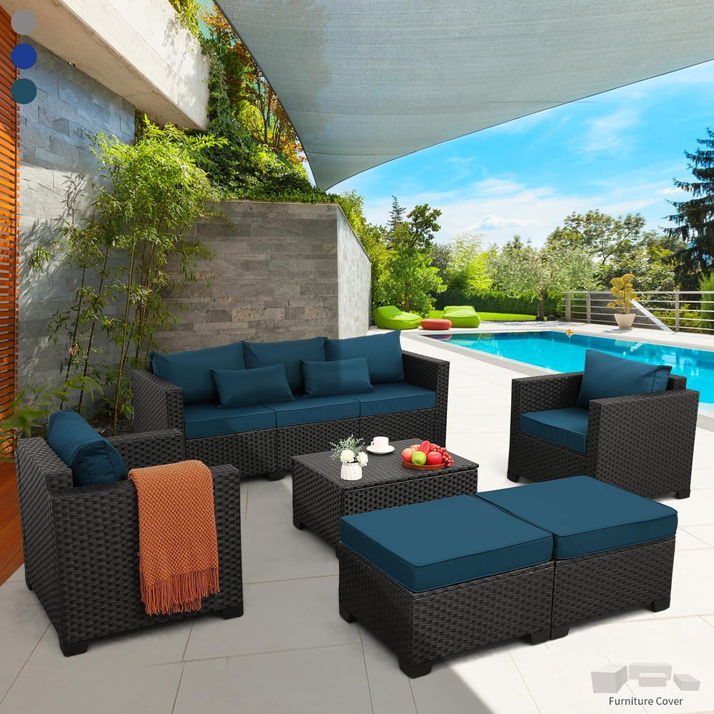 Rattaner Patio Furniture Set 6 Pieces Couch Outdoor Chairs Coffee Table Peaco...