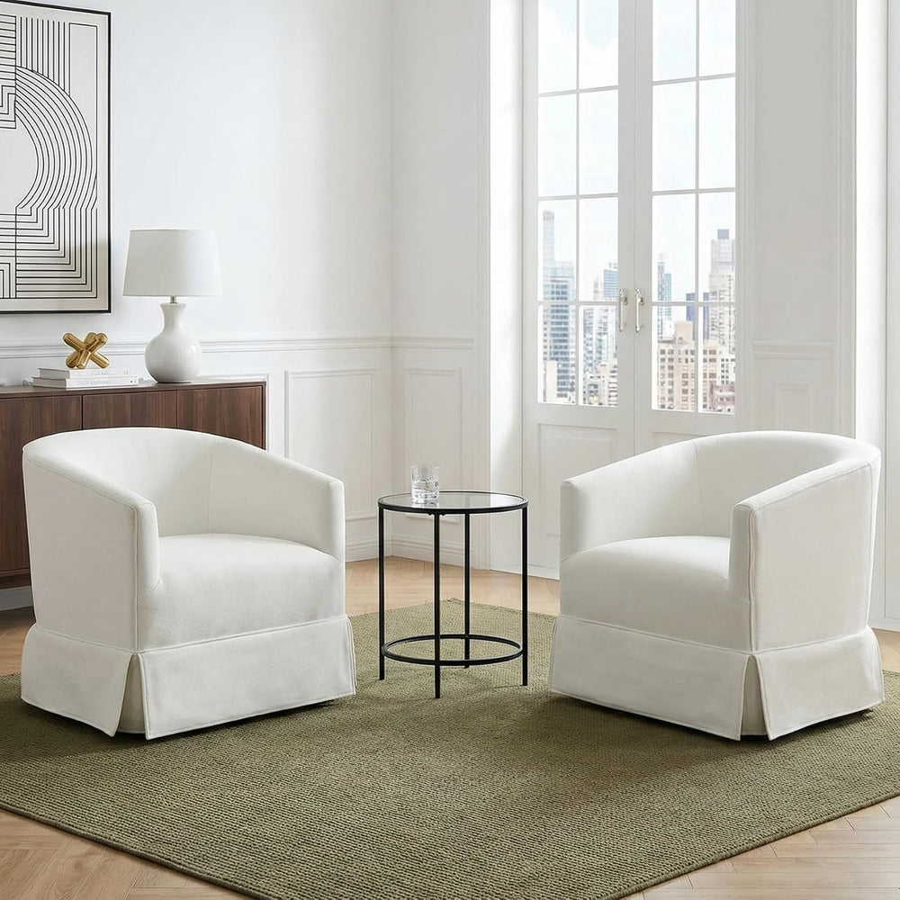 Swivel Accent Chairs Set of 2, Barrel Chair, Skirted Base, White