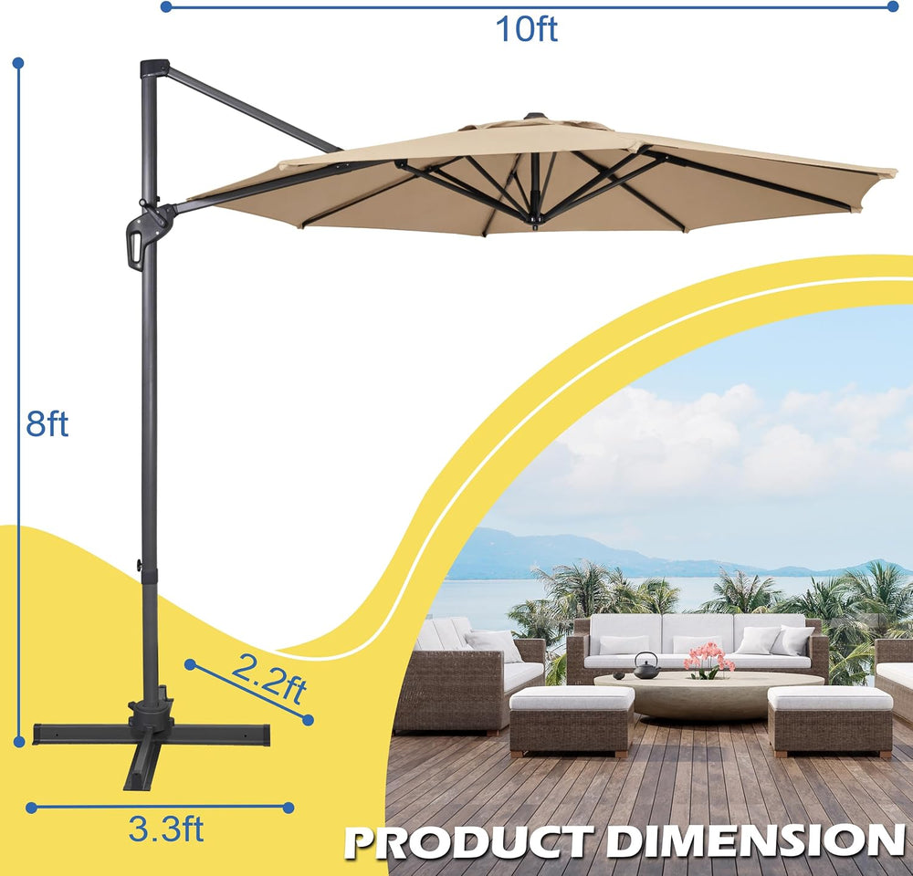 Sunnyglade 10Ft Cantilever Patio Umbrella, 360° Rotation & Integrated Til...
