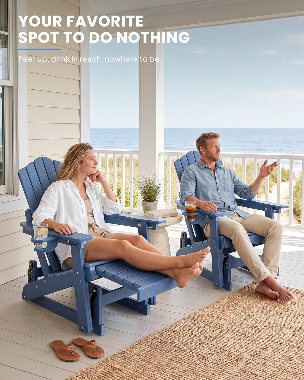 Adirondack Glider Chair Set of 2, Retractable Ottoman & Adjustable Backrest