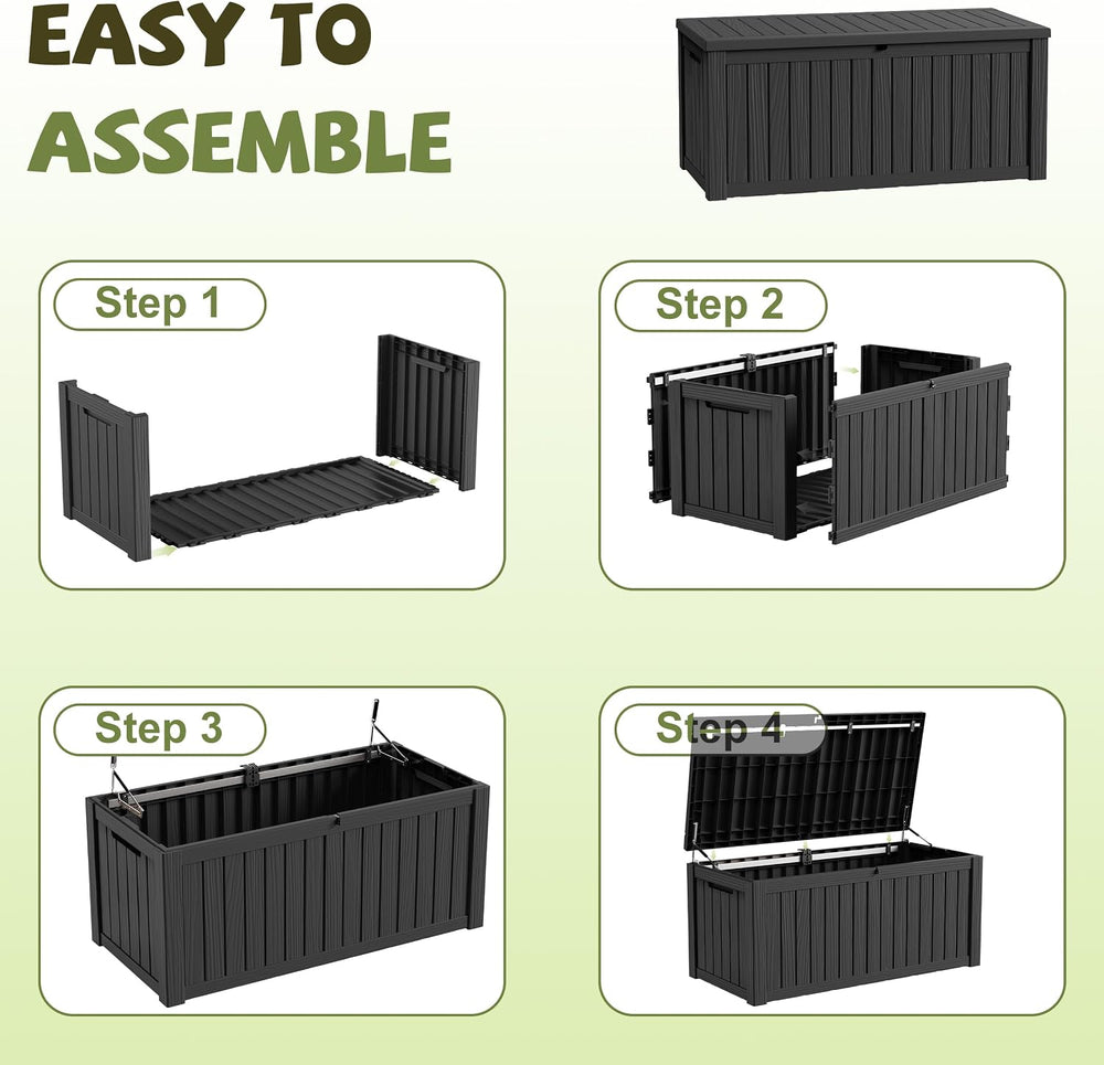 260 Gallon Outdoor Storage Box Waterproof Large Deck Box, Black