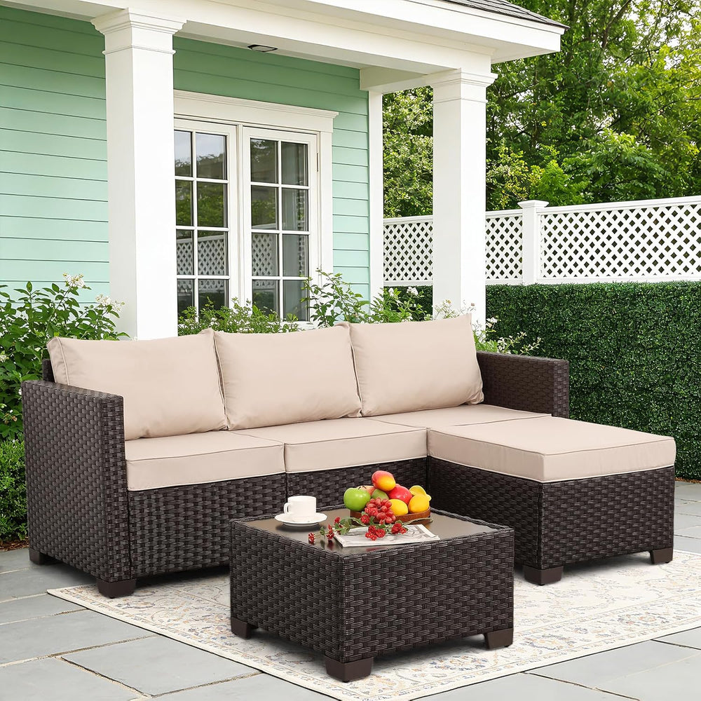 Rattan Star Patio Furniture Set 3 Piece Outdoor Sectional Sofa Set with Wicke...