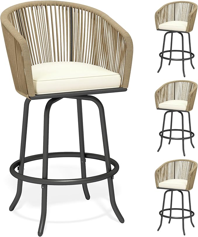DWVO Outdoor Counter Height Bar Stools Set of 4, Patio Swivel Bar Chairs with...