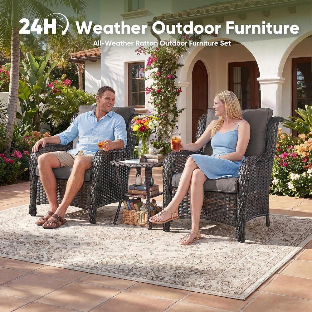 Rilyson Outdoor Wicker Patio Chairs Set of 2, Rattan Dining Chairs Porch Chai...