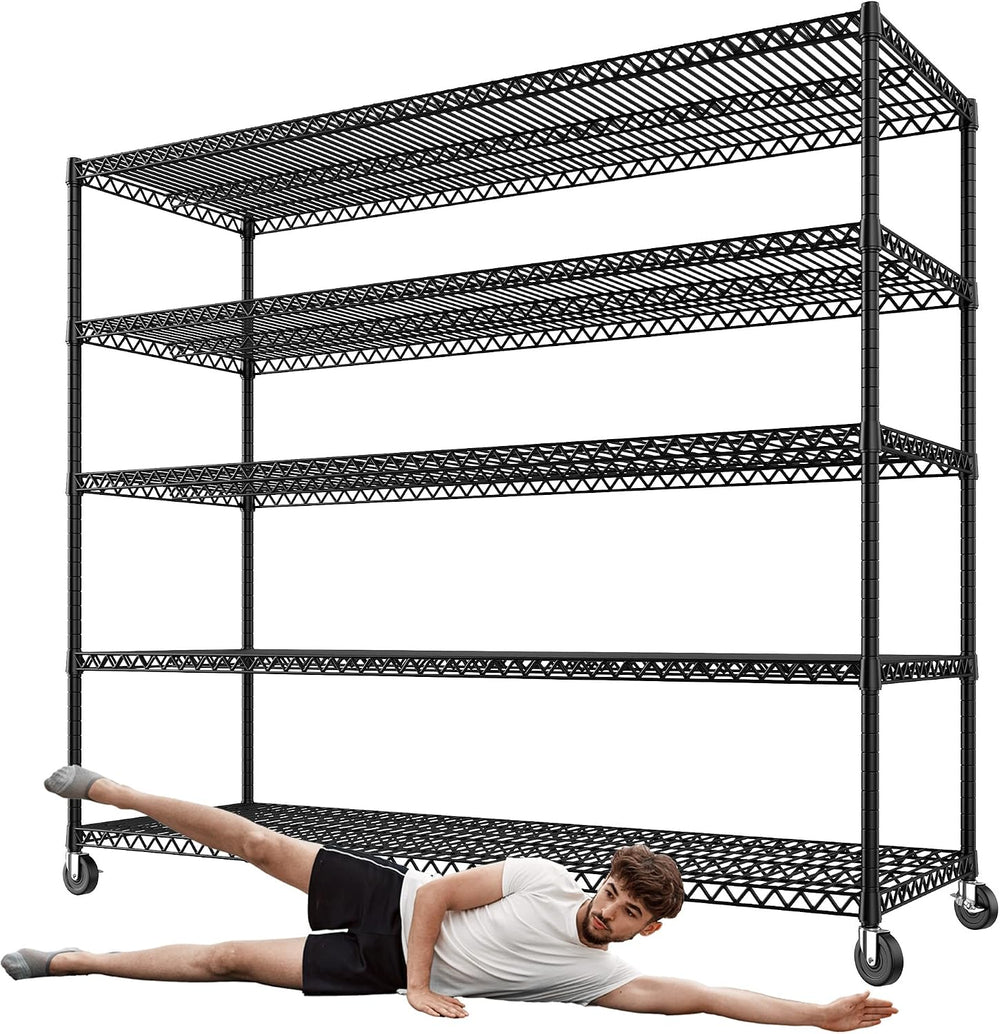 REIBII 5-Tier Heavy Duty Shelving with Wheels, 3200LBS Storage Rack
