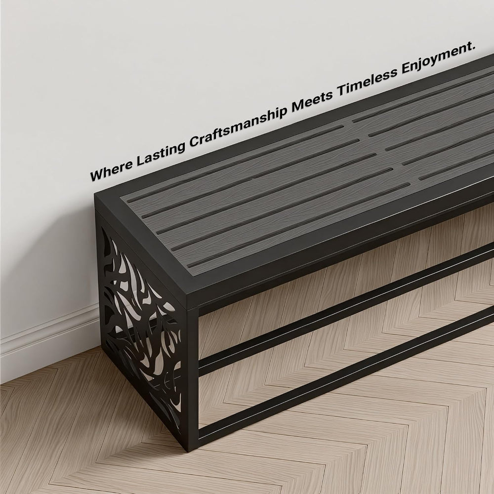 47" Outdoor Storage Bench, HDPE Seat, Steel Frame, Leaf