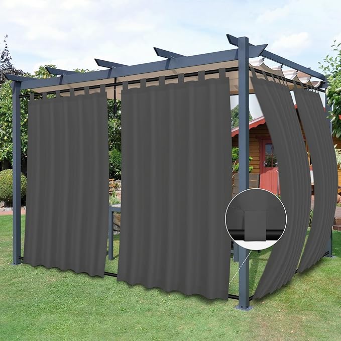 Easy-Going Outdoor Patio Curtains Detachable Tab Top Windproof Weatherproof C...