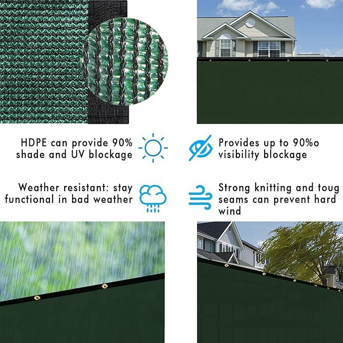 UPGRADE Privacy Screen 6' x 25' Fence Commercial Shade Cover with Bra...