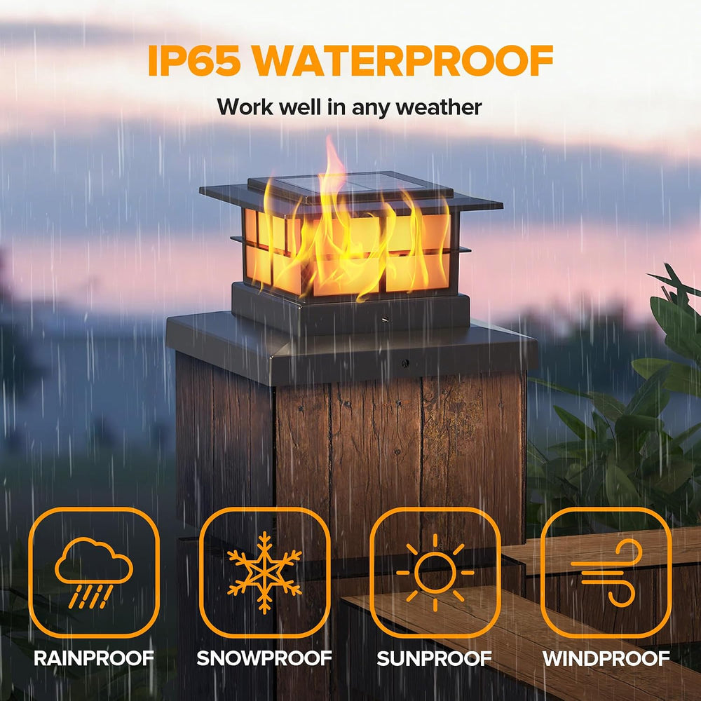 LUTEC 8 Pack Solar Post Cap Lights, IP65 Waterproof Solar Flame Fence Post Li...