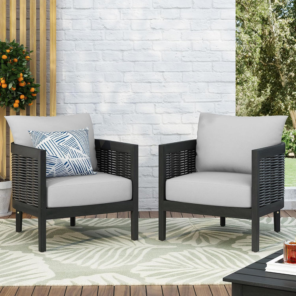 Merax Set of 2 Outdoor Acacia Wood Wicker Club Chair with Cushion,Patio Furni...