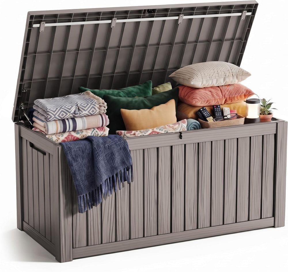 PatioZen 200 Gallon Deck Box Lockable Waterproof UV Resistant Grey