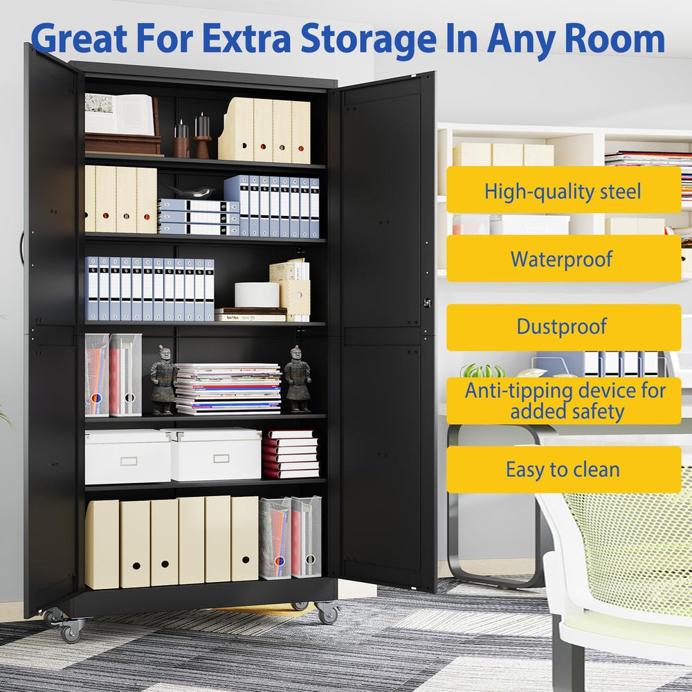 PAOFIN 79" Metal Garage Storage Cabinets with Wheels