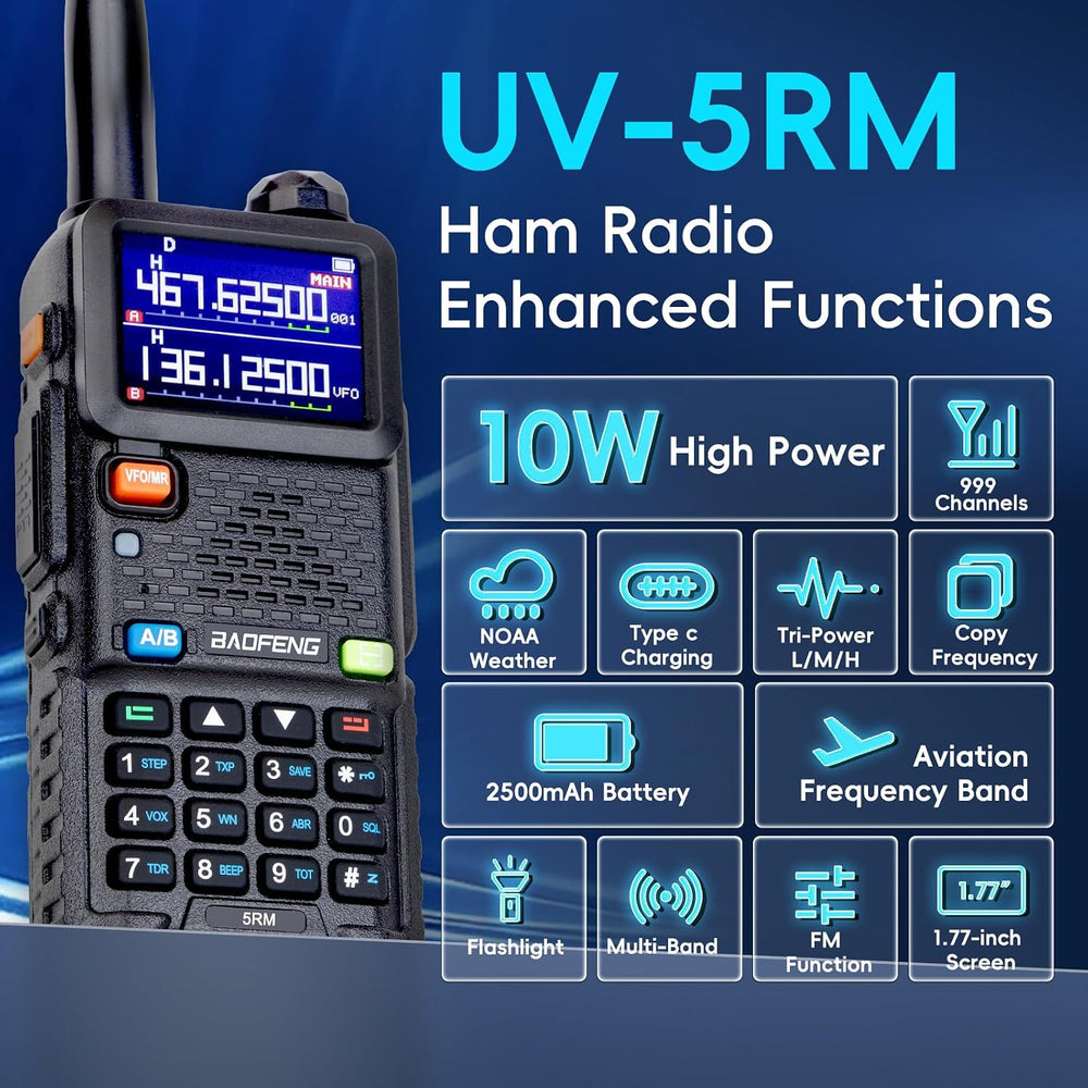 Baofeng Radio Ham Radio Handheld UV-5R Upgrade 5RM 10W (4PCS Batteries) Emerg...