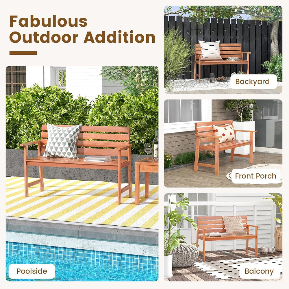 Tangkula 48 Inch Hardwood Outdoor Bench with Backrest, Wood Patio Loveseat Ch...