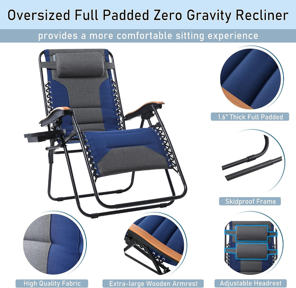 PHI VILLA Set of 2 Padded Zero Gravity Chair Recliner, 30" Wide 400 LBS