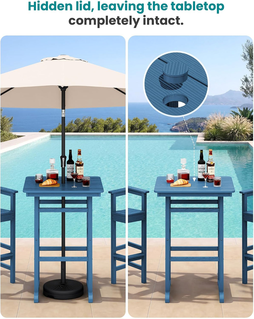 SERWALL 5 Pcs HDPE Bar Height Adirondack Chairs and Bar Table Set, Blue