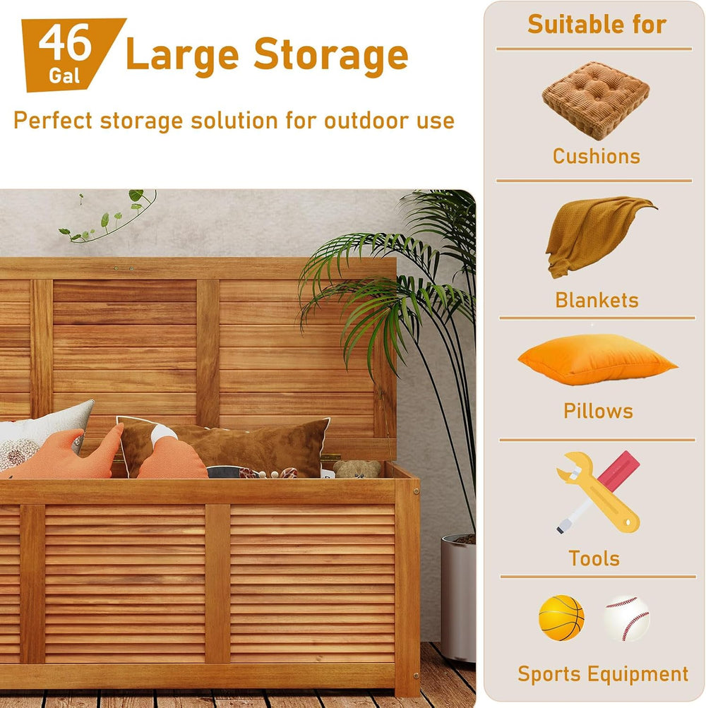 RELAX4LIFE Deck Box Acacia Wood, 46 Gallon Backyard Storage Bin Container for...