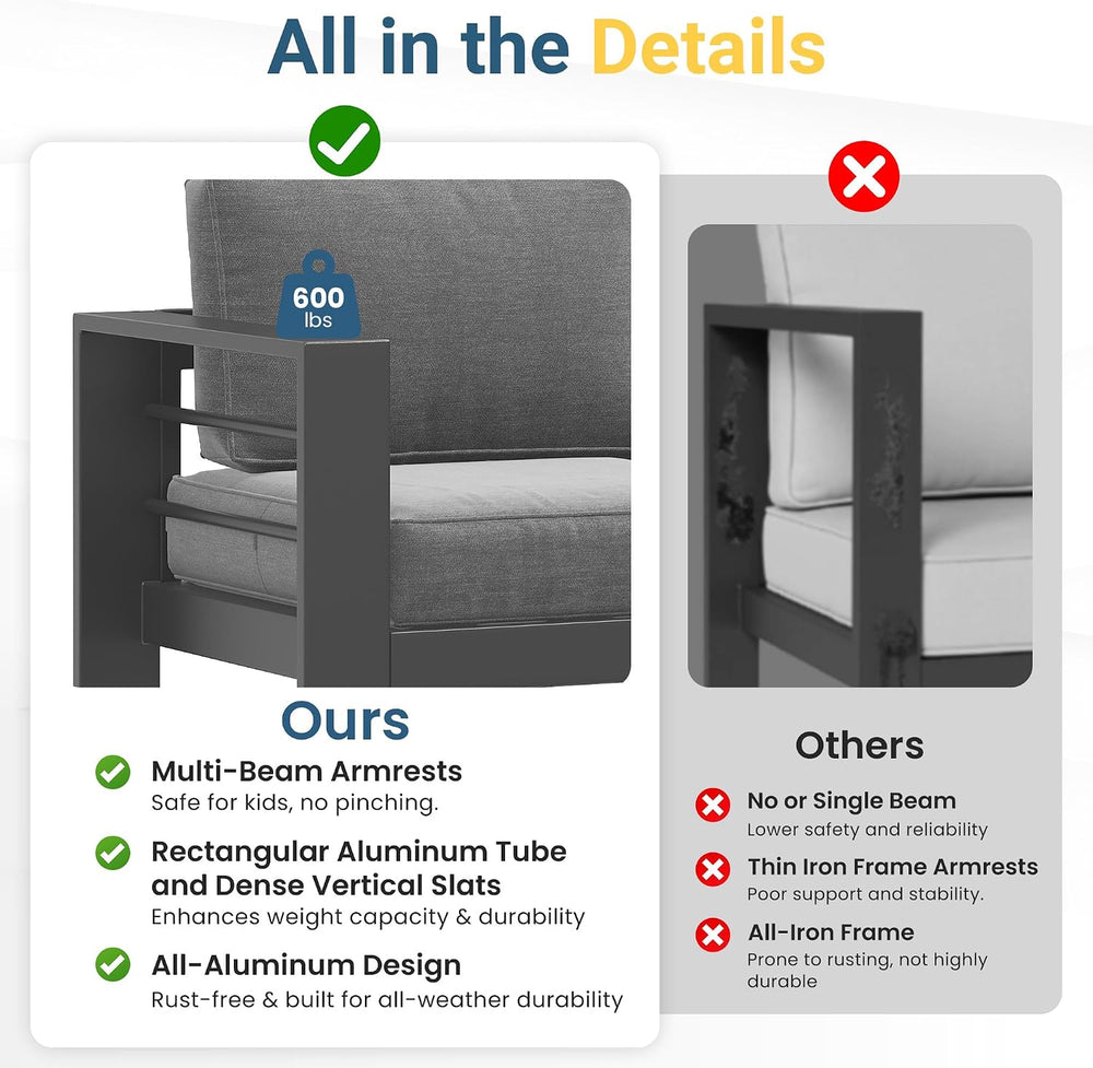 Wisteria Lane Aluminum Patio Furniture Set for All Weather, Oversized Metal O...