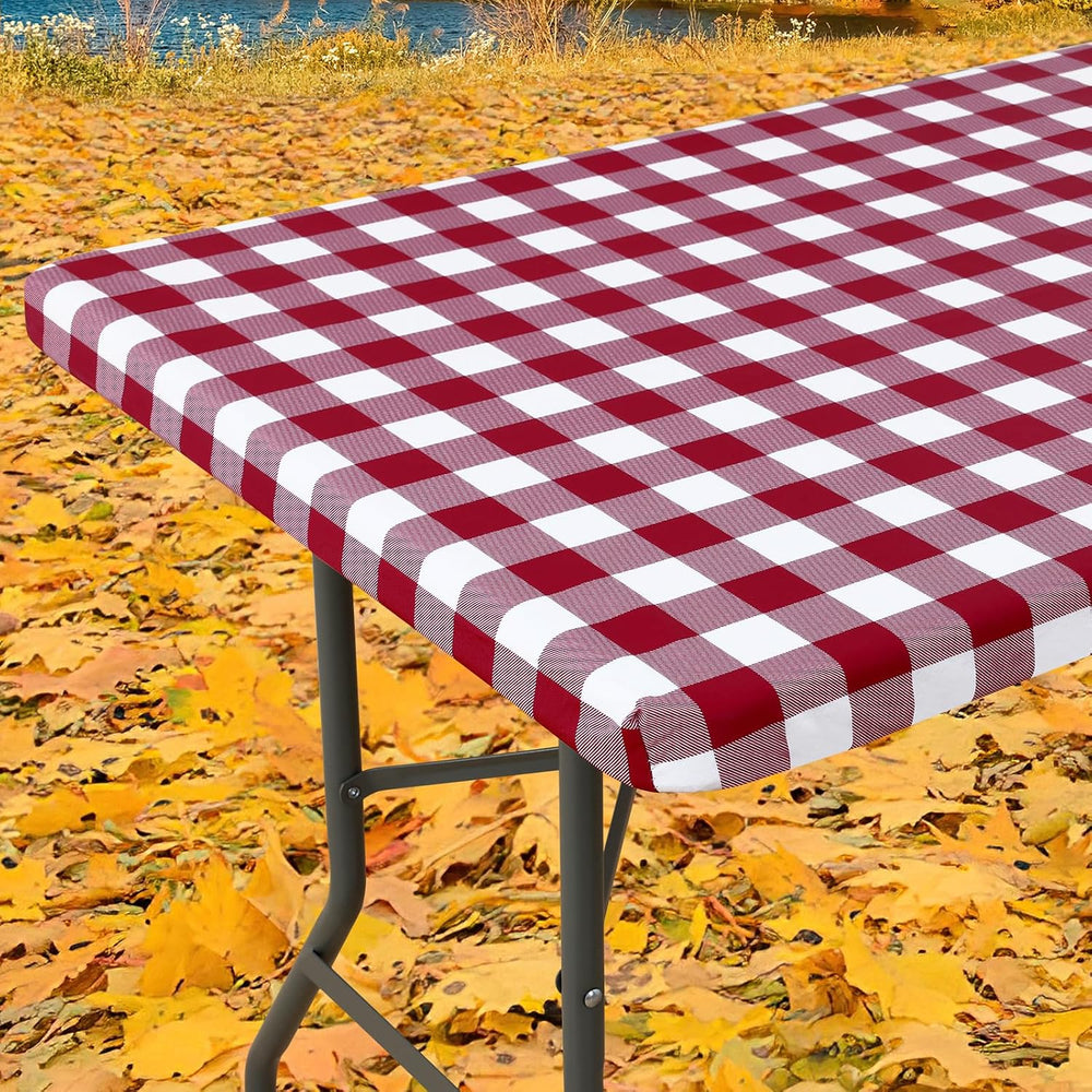 Smiry 8 Foot Picnic Table Cloth, Flannel Backed Fitted Vinyl tablecloths