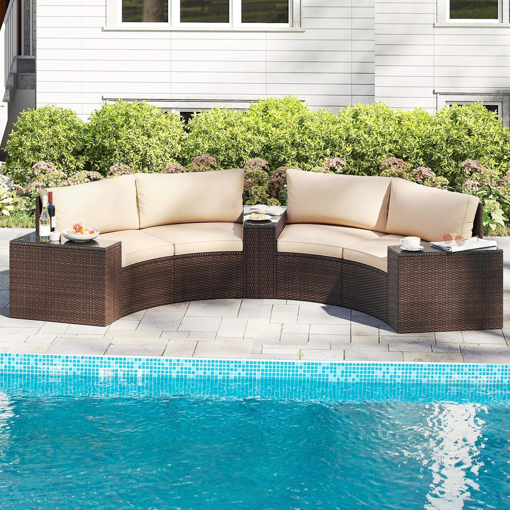Tangkula 5 Pieces Patio Furniture Set, PE Rattan Half-Moon Curved Sectional S...