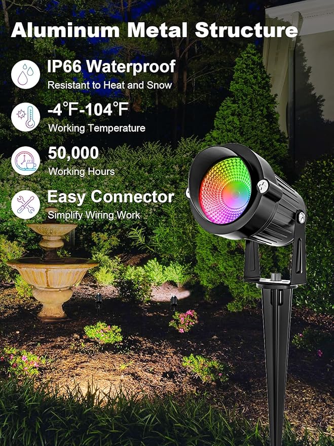 ZUCKEO All-in-One RGBW Landscape Lighting Kit, 5W Color Changing Low Voltage ...