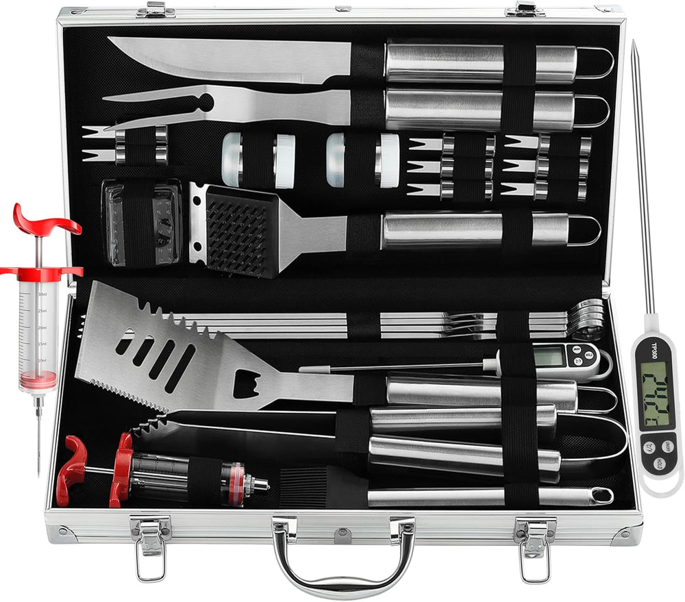 grilljoy 24PCS BBQ Grill Tools Set with Meat Thermometer and Injector - Extra...