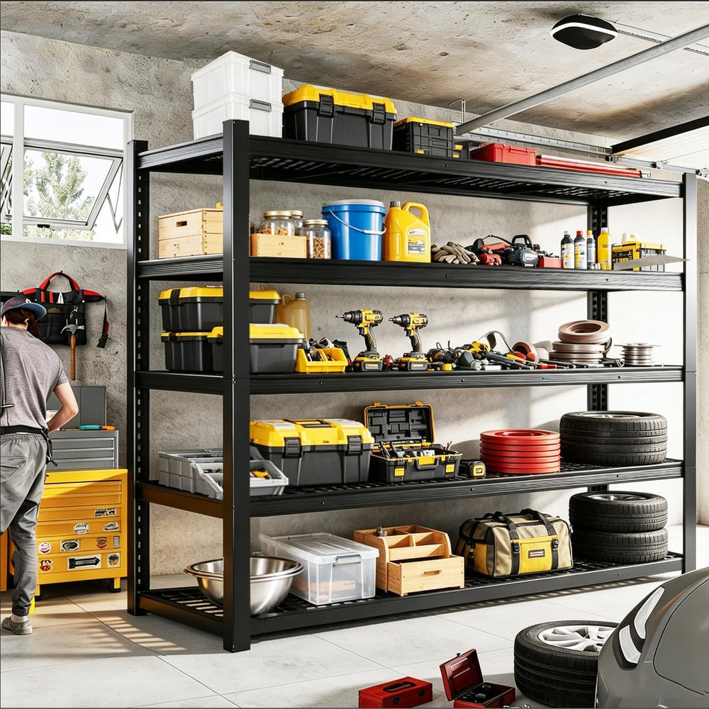 84" H Heavy Duty Wire Garage Shelving, 5-Tier Adjustable Industrial Meta...