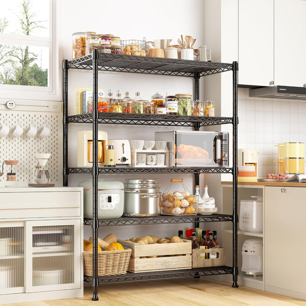 REIBII 63" H 5-Tier Heavy Duty Storage Shelves, 1020 lbs, 2-in-1 Adjustable