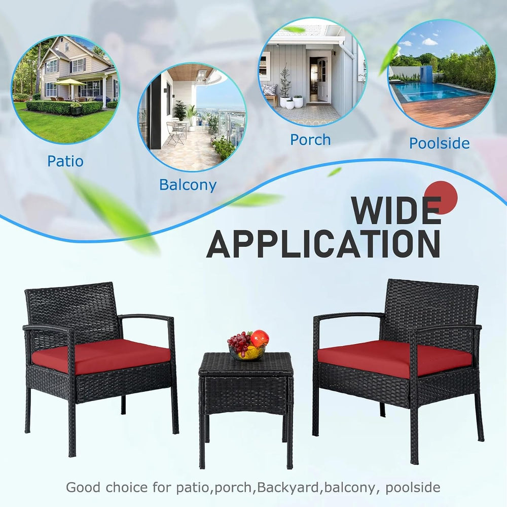 PROHIKER 3 PCS Patio Rattan Conversation Bistro Chairs Set, Outdoor Patio Fur...