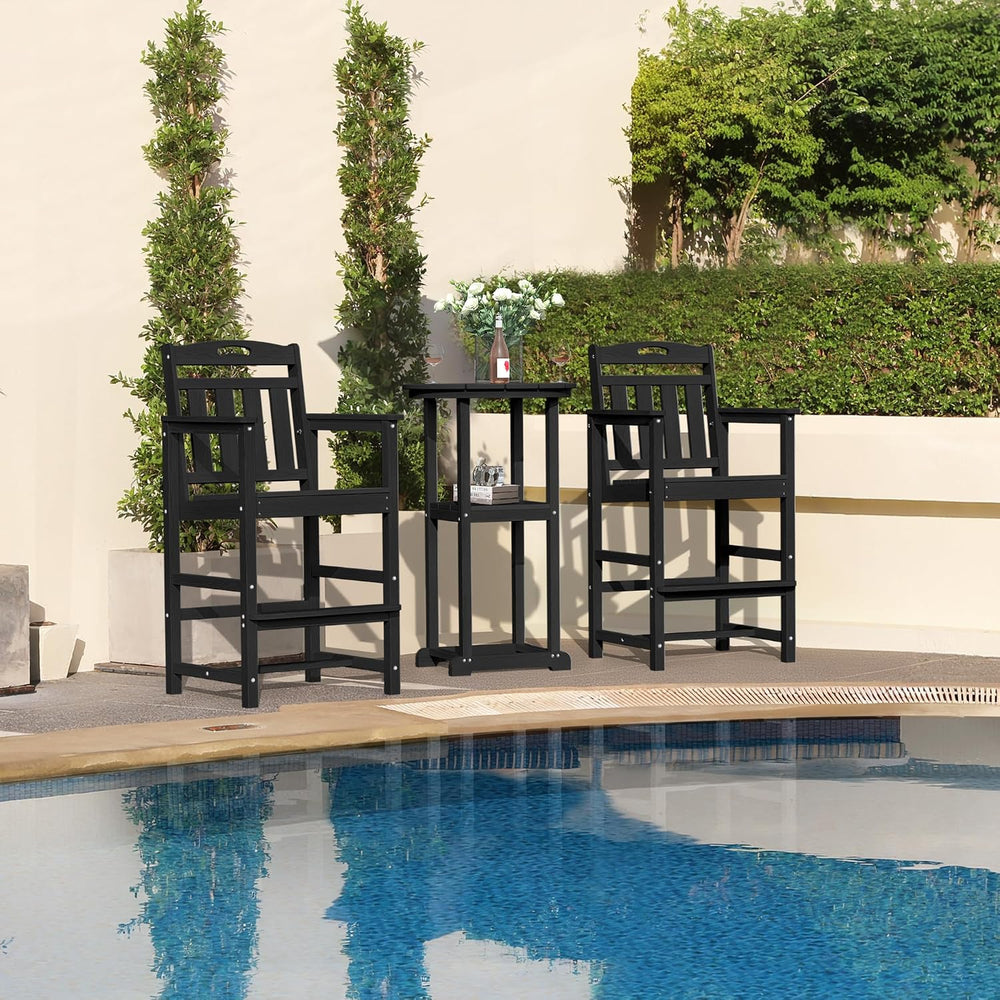 Outdoor Bistro Bar Set, Patio High Top Table and Bar Height Tall Adirondack C...