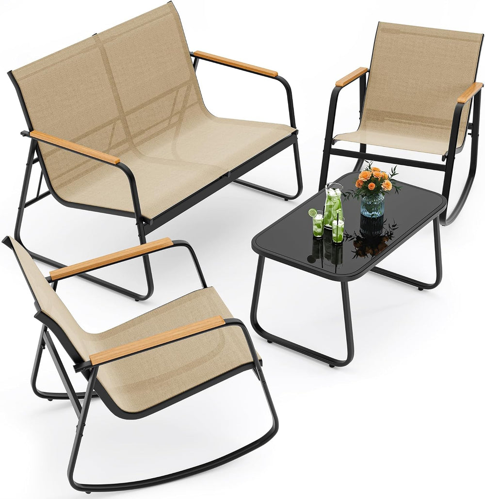 Ahomly Outdoor Patio Furniture Set 4 Pieces, Conversation Textilene, Brown