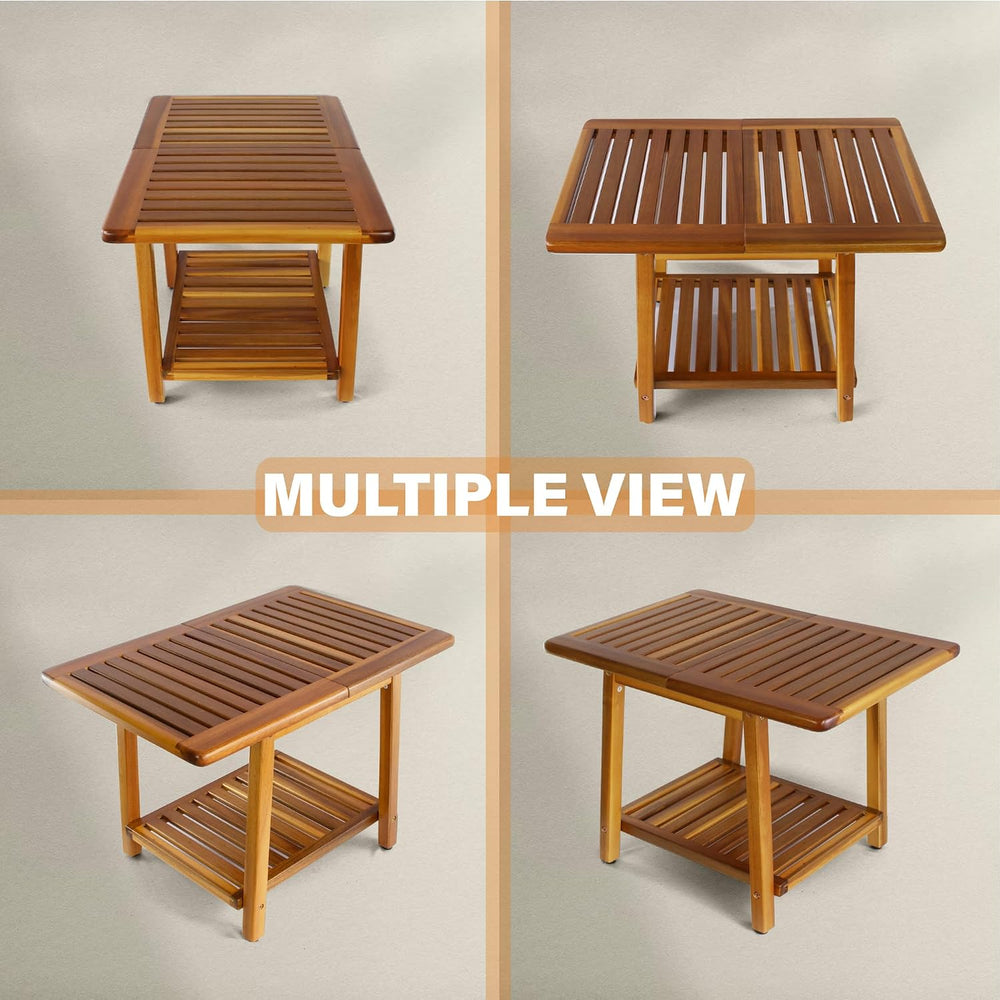 ENKEZI Acacia 24 Inches Outdoor Side Table, 2-Tier Sturdy Patio, End Table We...